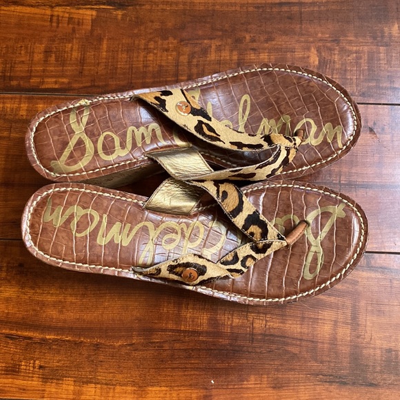 Sam Edelman calf hair leopard print wedge sandals - Picture 4 of 10